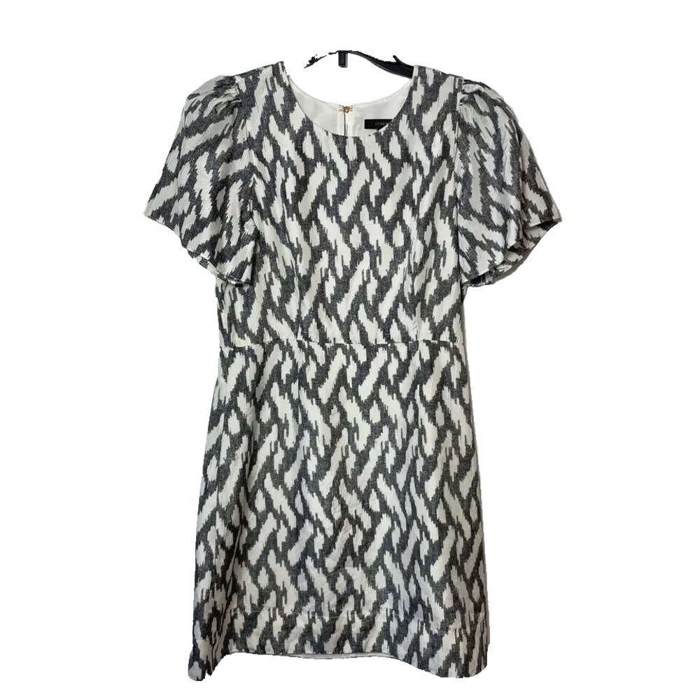 J.Crew Sheath Dress‎ Flutter Sleeve Ikat Silk Womens 6P Black Lined Formal F3031
